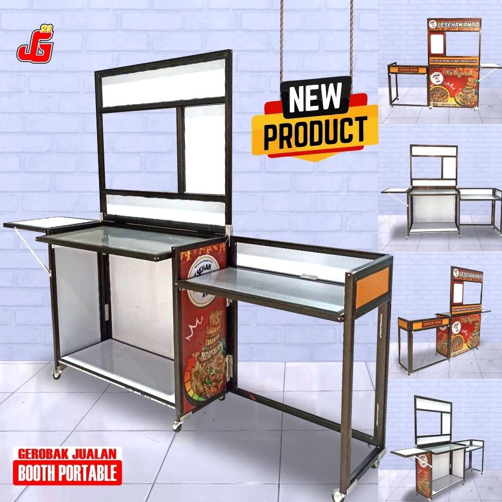 SENHA - Booth Portable Meja Lipat Jualan Juragan Gerobak 21 Model Meja Dalam Kompor Tulang Hitam