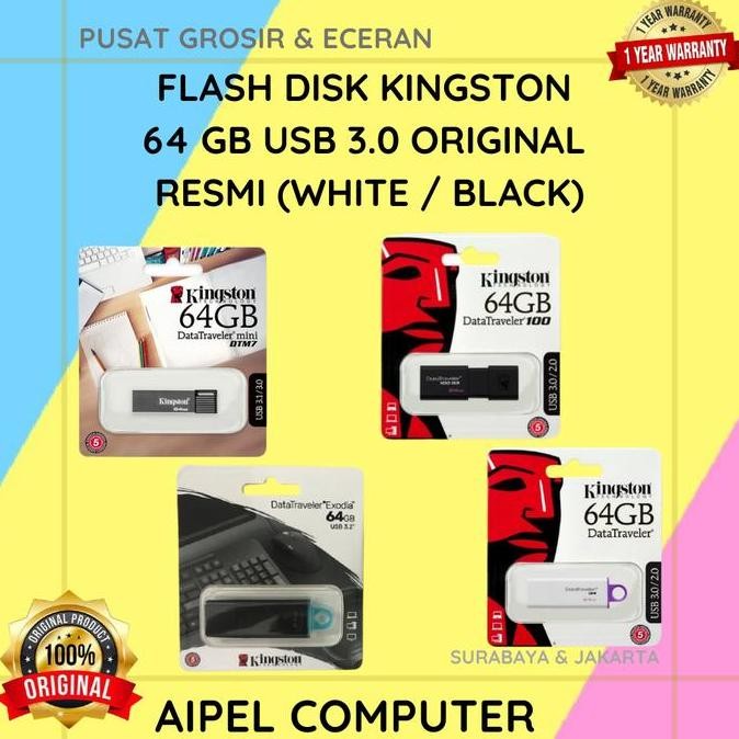 FDK64 | FLASH DISK KINGSTON 64 GB USB 3.0 ORIGINAL RESMI (WHITE / BLACK) BIM