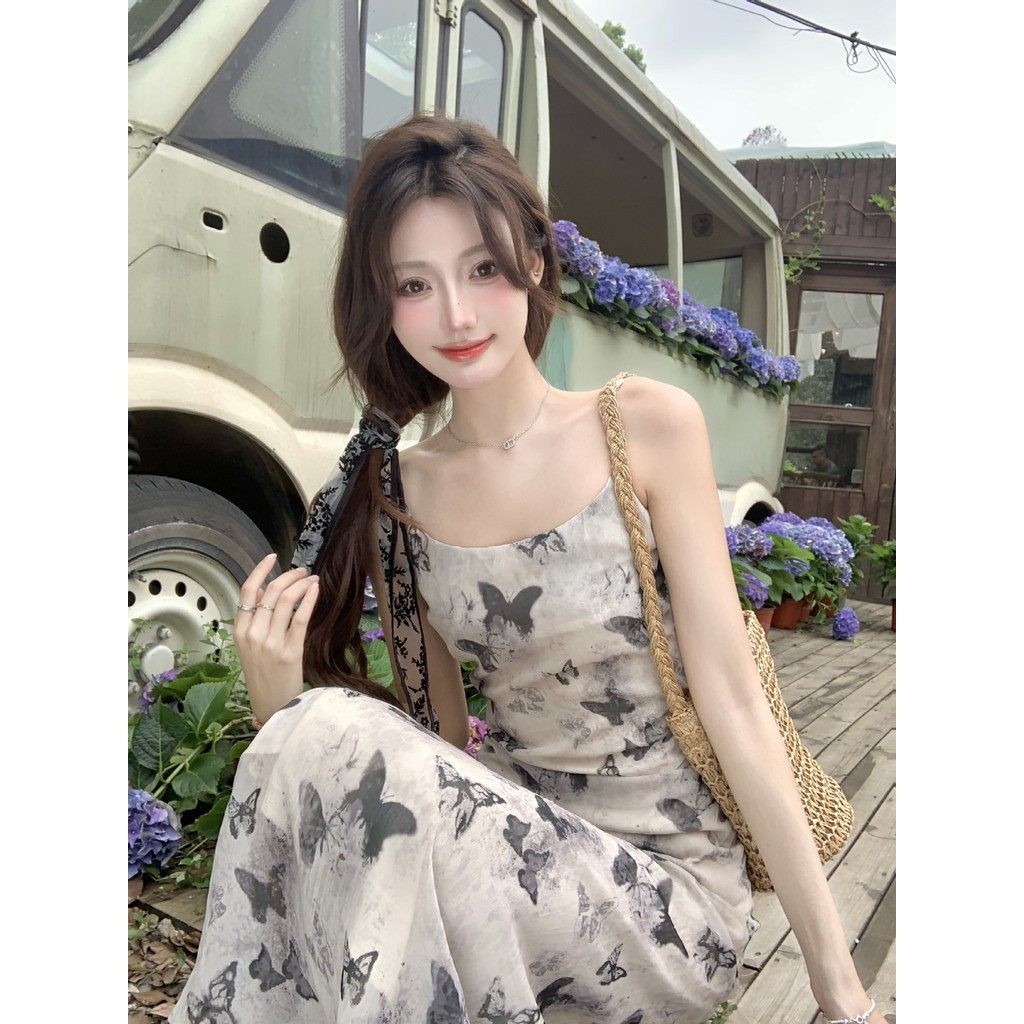 【COD】Gaun suspender bunga kupu-kupu, gaun temperamen yang unik dan cantik