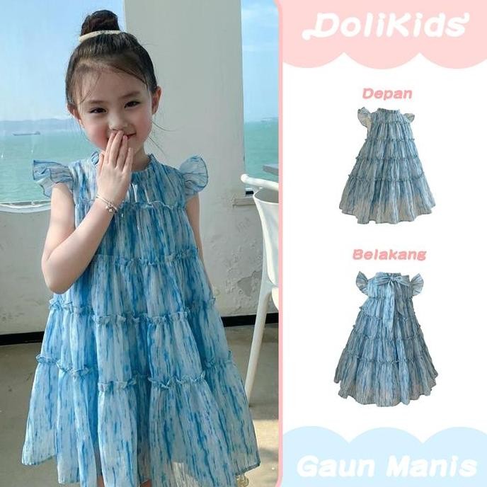 DoliKids Gadis lengan terbang kecil gaun musim panas baju kue gaun A kata gaun anak-anak gaun putri 