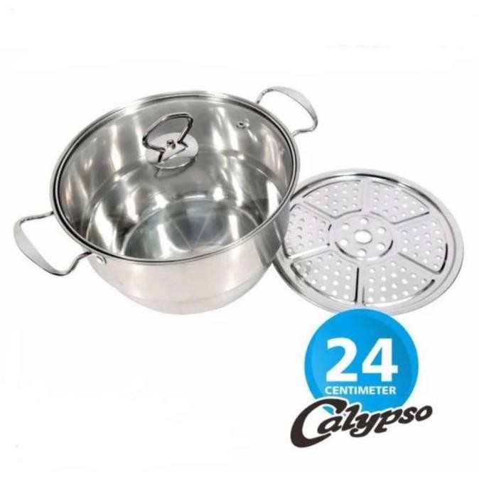 dandang steamer stainless murah 30cm / panci steamer calypso stainless / panci kukusan ukuran 24 cm 