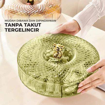 IDEALE- Toples Makanan Bulat dengan 5 Sekat Besar Penyimpanan Camilan Snack untuk Ruang Tamu dan Kel