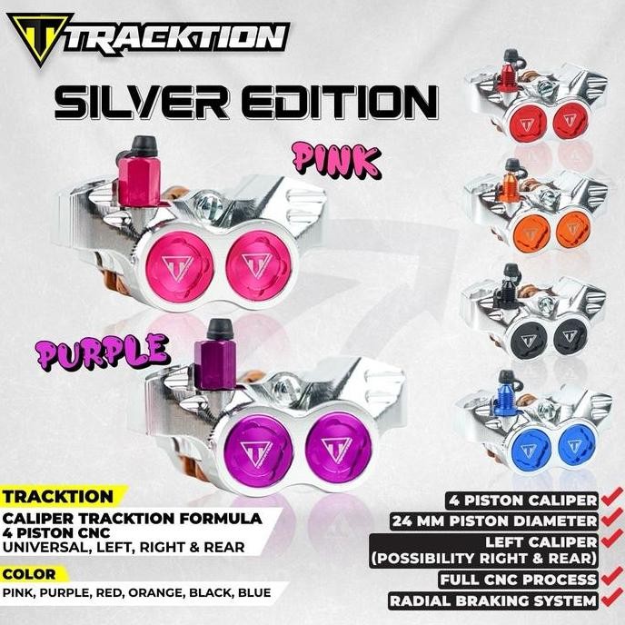 CALIPER TRACKTION FORMULA CNC 4 PISTON: KALIPER TRACKTION BODY SILVER/CHROME ORIGINAL DAN TERPERCAYA