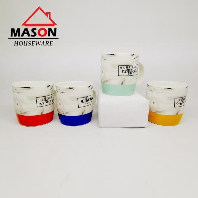 Mason Mug Keramik / Mug Teh/ Mug Kopi Motif Marble 10,2