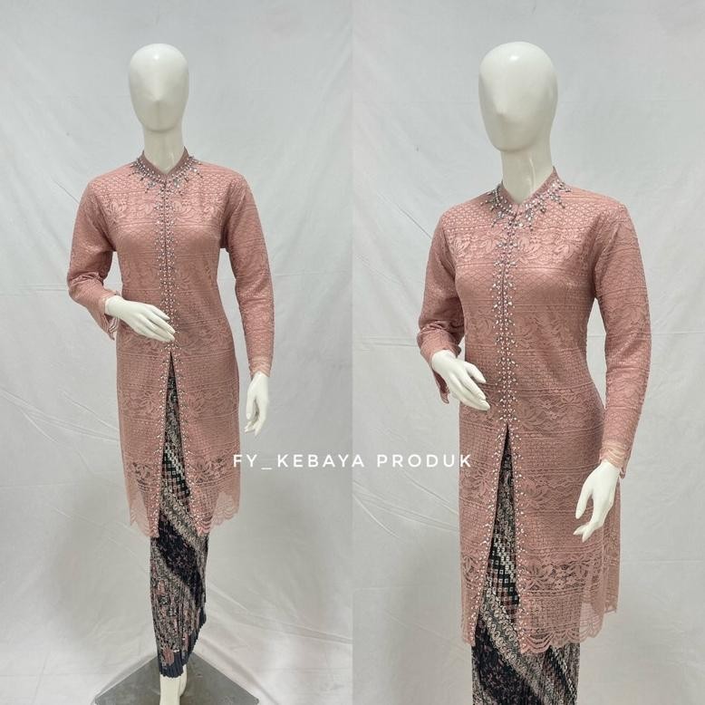 Terbaru - Kebaya tunik brokat kerah sanghai kebaya tunik modern kombinasi payet