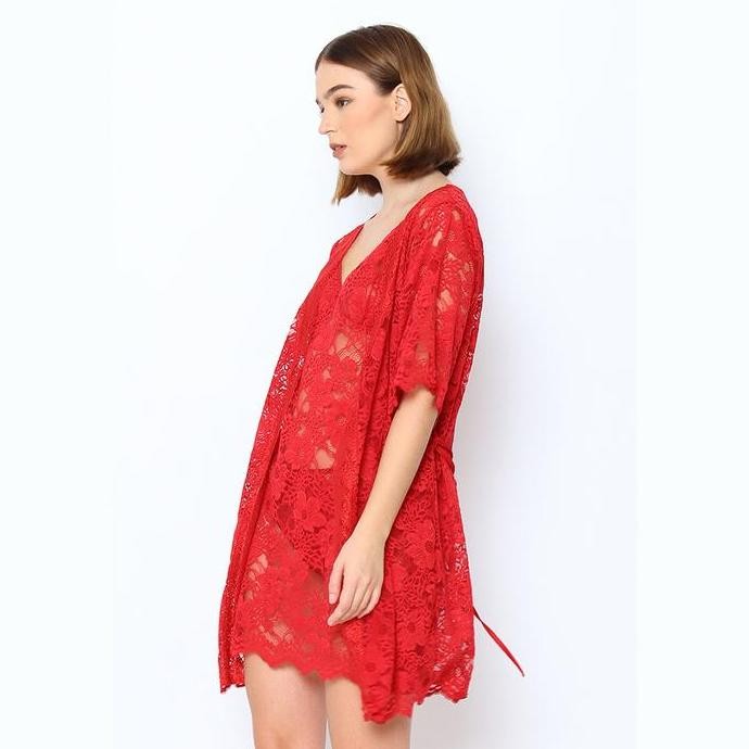 650304-Cynthia Kimono Lace Set Christmas Edition All Size-Red