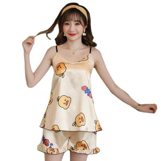 Set Piyama Wanita Tanktop Sexy Cup Bra Bahan Silk Premium Import Hcs