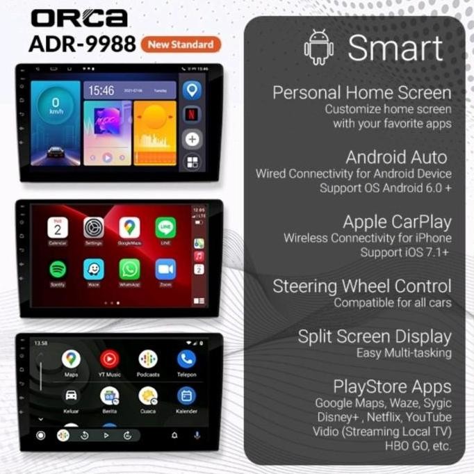 head unit android 9 inch orca adr 9988 voice command