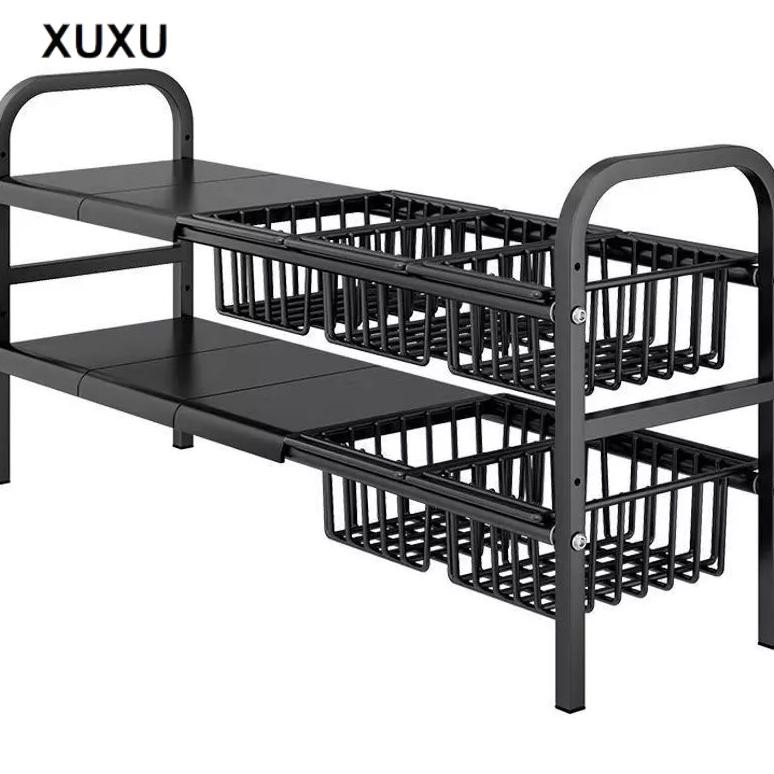 XUXU Rak Panci Susun dapur Rak Bawah Wastafel dapur Rak wajan Rak kolong dapur stainless steel