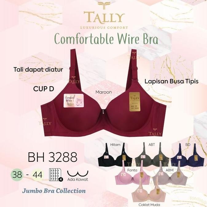 Bra Cup D Tally 3288 Ukuran 38-44 Pakai Kawat Kait 4 Busa Tipis Jumbo