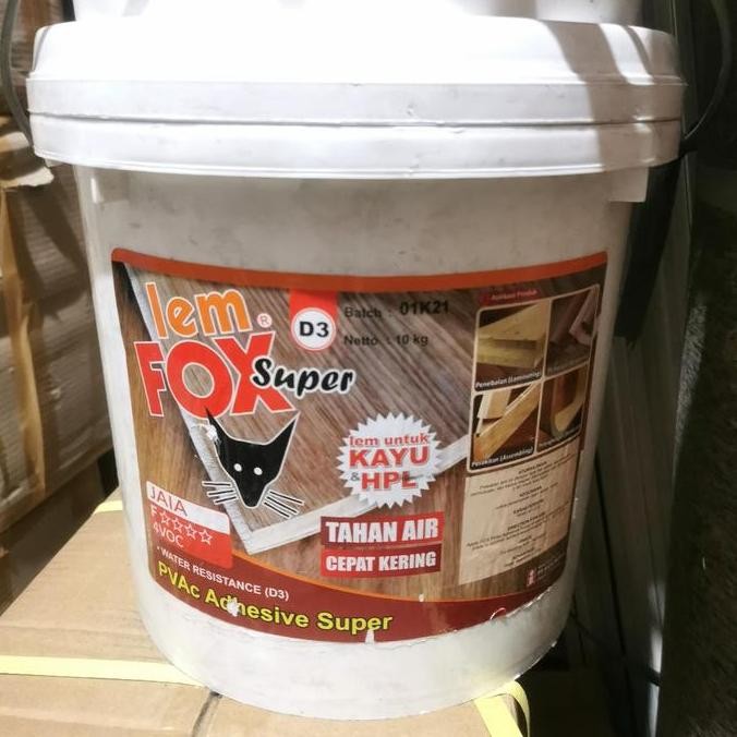 Promo Lem fox putih d3 waterproof 10kg lem tahan air lem HPL sheet pvc kayu COD