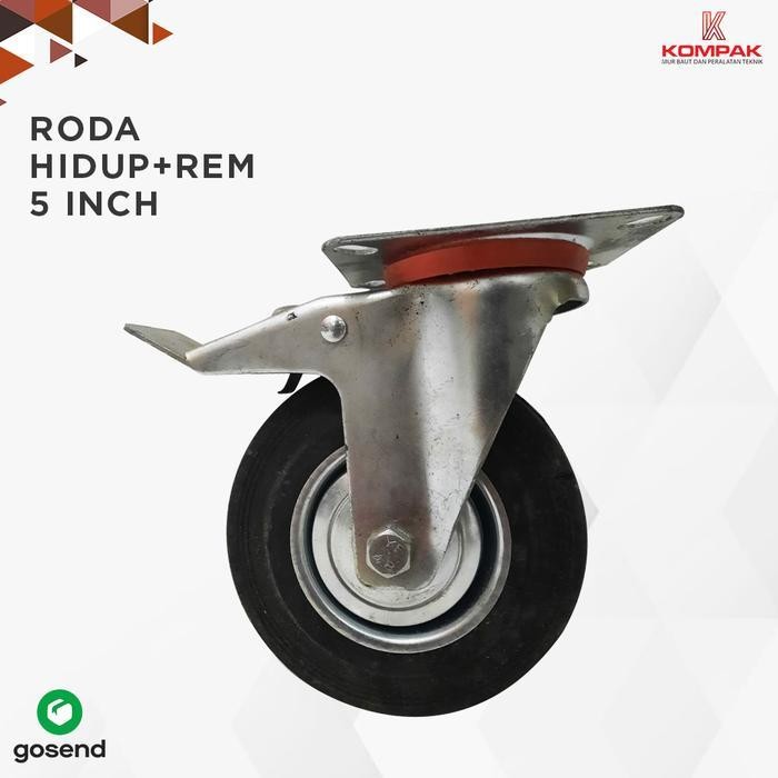 Roda Trolley Karet 5 inch - Roda Troli Hidup Rem Roda Karet 5"