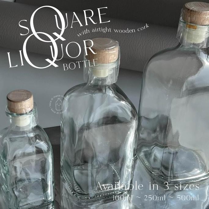 Botol kaca liquor square bottle - botol kaca liquor kotak- tutup cork