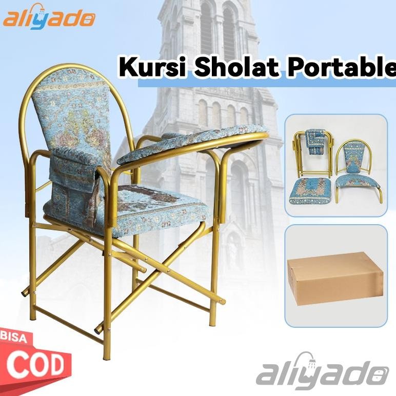 Foldable Kursi Sholat Kursi Velvet Hijau Gold Sholat Kursi Sholat Lansia Lipat Alat Bantu Sholat