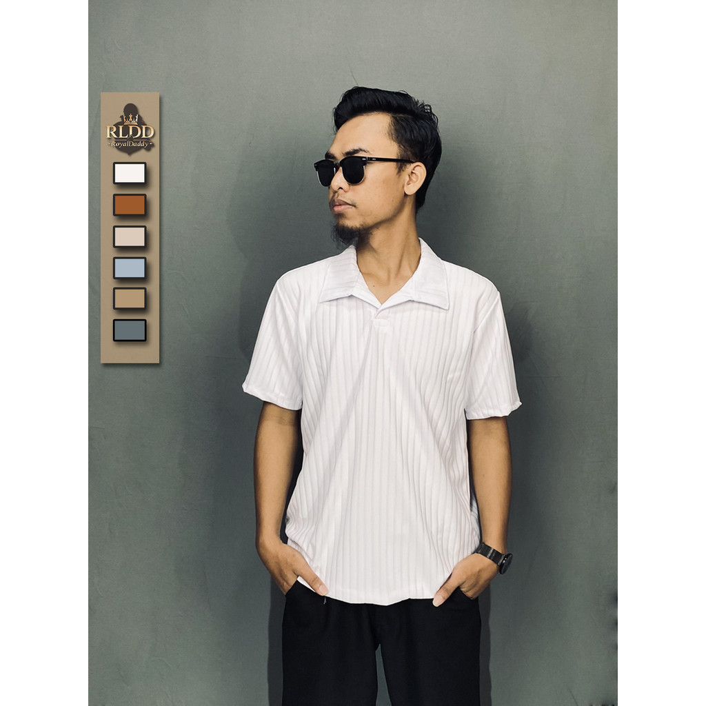 Kemeja Pria Size M L XL Salur Hornets Tangan Pendek Kerah V Neck