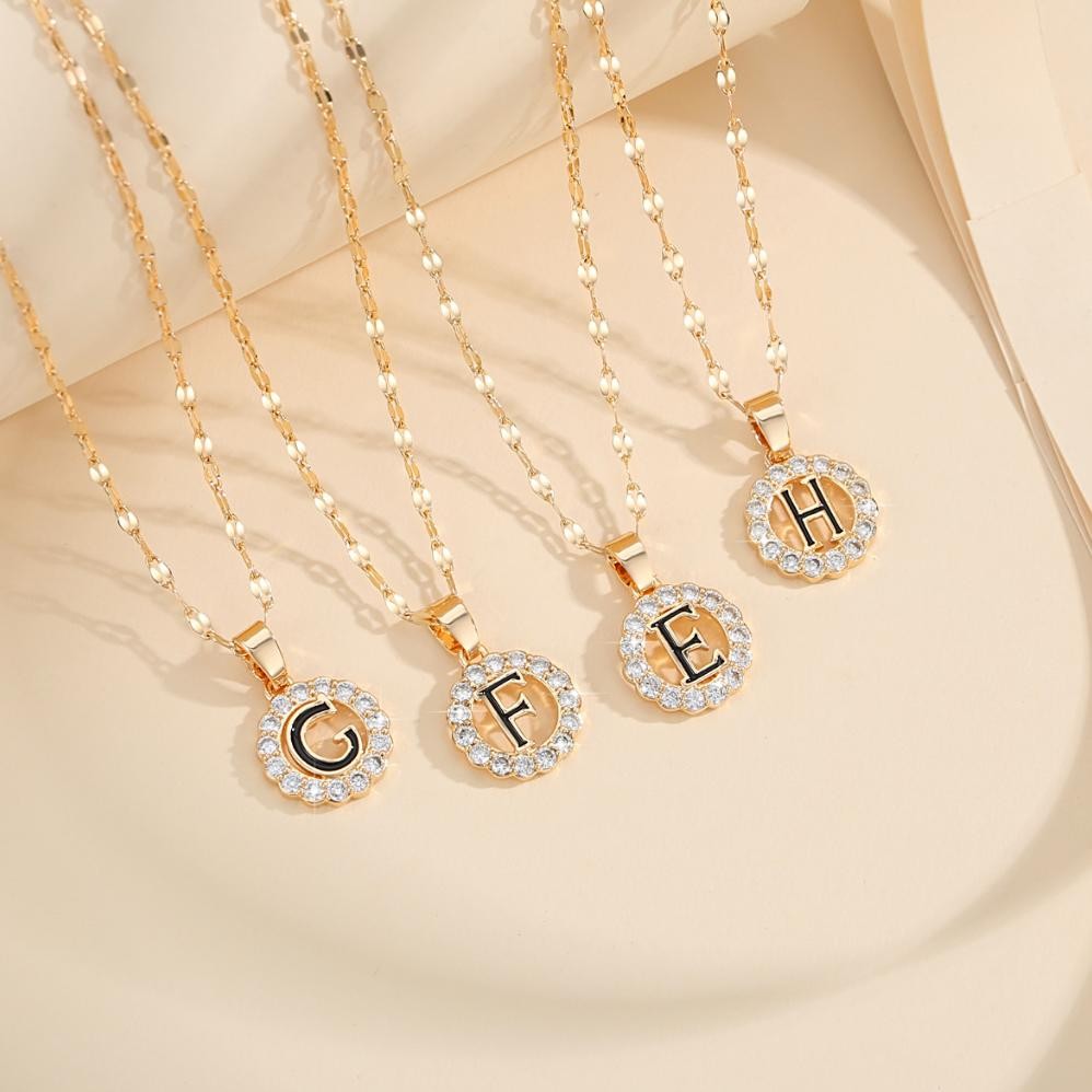 Termurah Lanmi Jewelry Kalung Titanium Huruf Wanita Anti Karat Lapis Emas Perhiasan Luntur Rose Gold