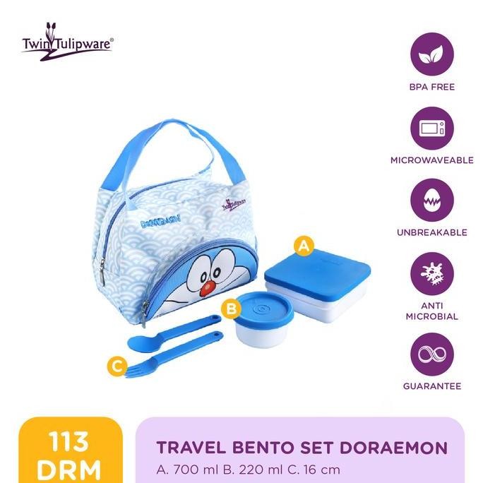 Kotak Makan Twin Tulipware Travel Bento Set Doraemon