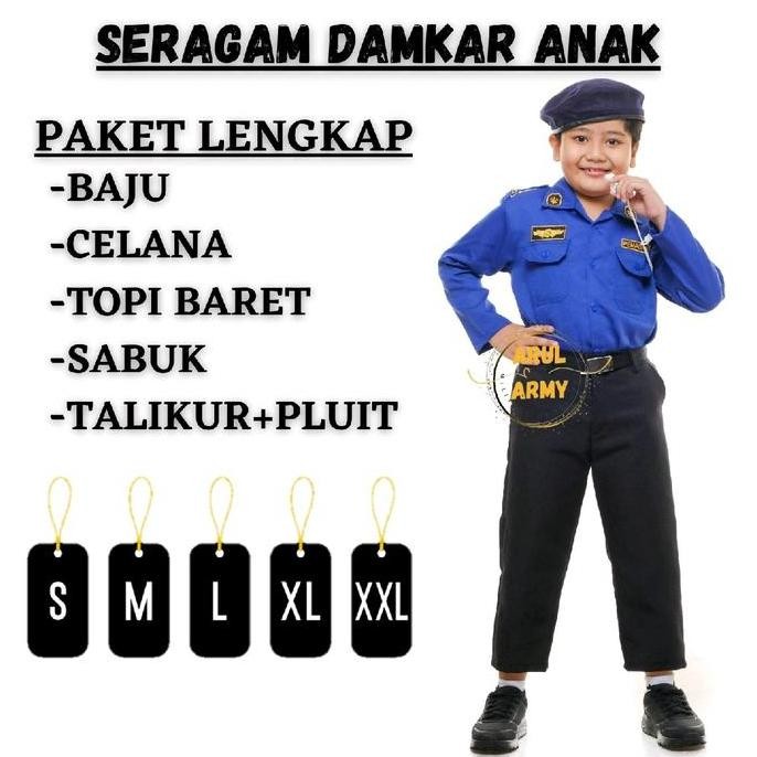 Baju Seragam Damkar Biru Anak Tk Paud Setelan Pemadam Kebakaran Anak Kostum Profesi Karnafal Sekolah