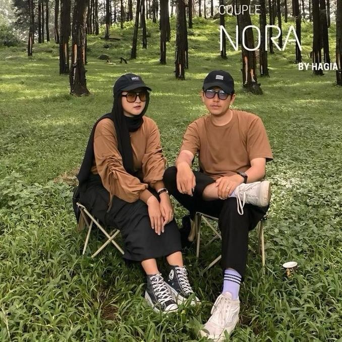 Nora couple by hagia | sudah couple blouse serut dan kaos pria bahan cotton combed super nyaman baju