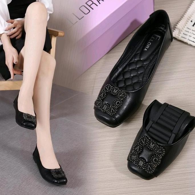 Promo ELLORA EG-2020 Sepatu Flatshoes Wanita Kerja Import Premium Original Black Shoes connection  f