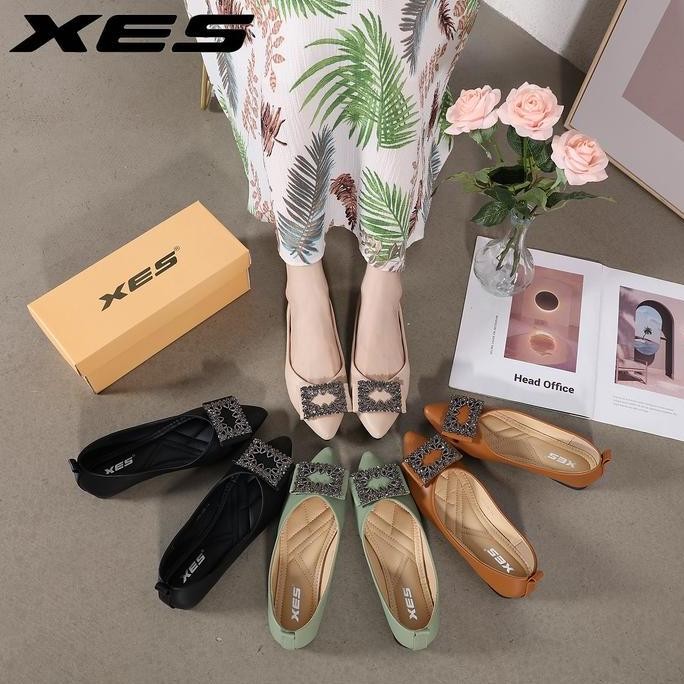 Promo XES ARA-305 Sepatu Pansus Wanita Import Shoes Kerja Flat Hitam COD