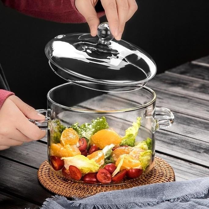 Panci Kaca Glass Cooking Borosilicate Tahan Panas 1900 Ml Transparan