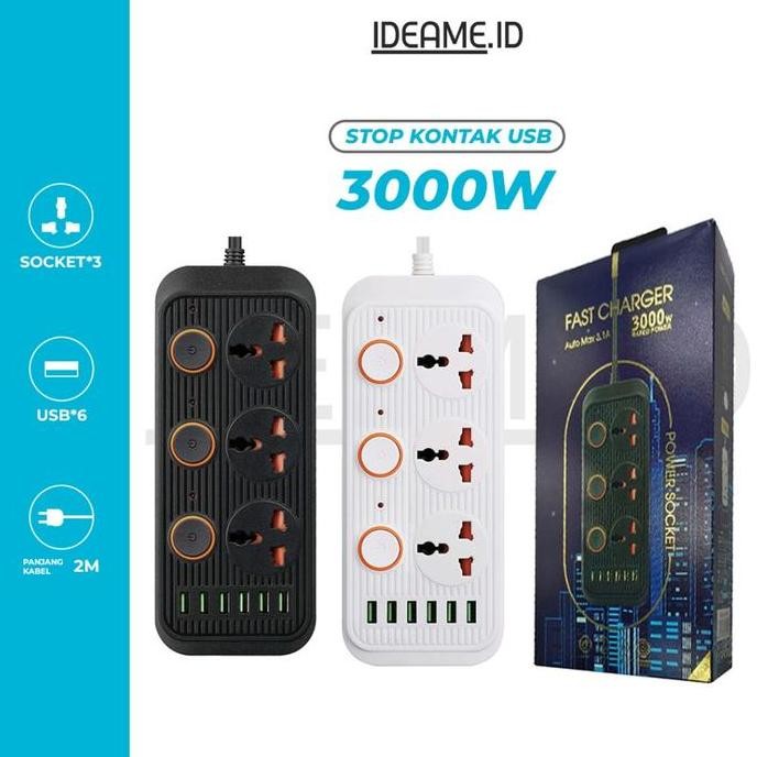 Ideame Colokan Listrik 3 Way Stop Kontak Banyak Variasi / Stop Kontak USB Colokan Panjang Power Stri