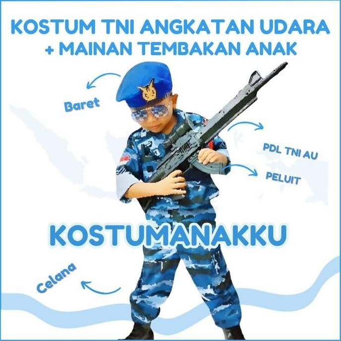 [Kostumanakimut] Kostum Anak Loreng Tni Au Lengkap Aksesoris Mainan Anak-Baju Tni Anak Angkatan Udar