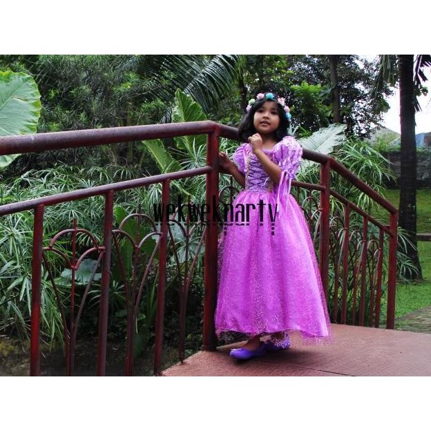 Baju Kostum Princess Rapunzel Premium Dress Anak Perempuan Ultah