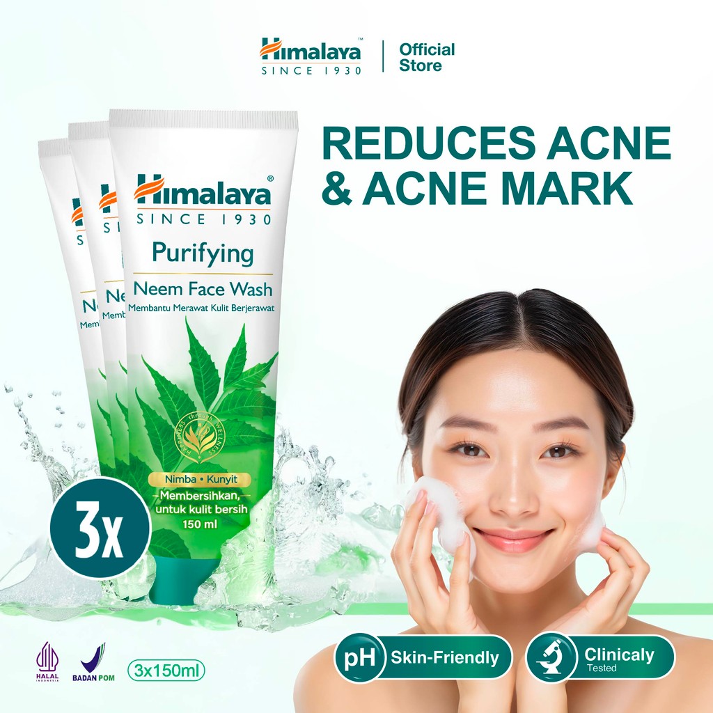 ( PAKET HEMAT ISI 3 ) Himalaya Purifying Neem Face Wash 3X 150ml Sabun Cuci Muka Untuk Jerawat Acne 