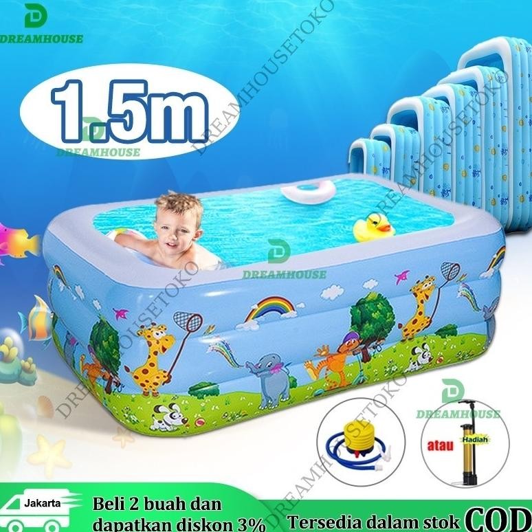 1.5m+PompaKolam Renang Anak Jumbo 3Rings Kolam Renang Keluarga Tiup Besar Family Inflatable Swimming