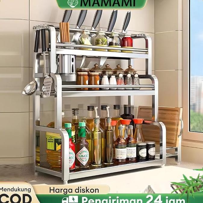 Rak Bumbu Dapur Stainless Steel Rak Botol Bumbu Rak Bumbu Rak Penyimpanan Bumbu Dapur Rak bumbu tiga