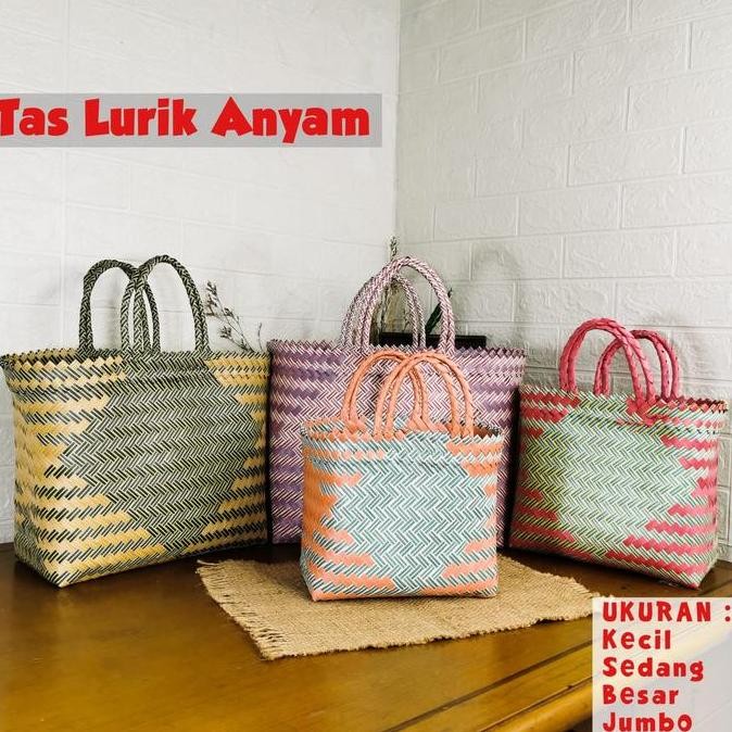 Tas lurik anyaman Tas keranjang anyaman Tas belanja 10 pcs