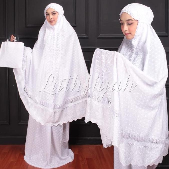 READY STOCK MUKENA KATUN JEPANG POLIESTER MOTIF ADEM POLOS BUNGA PUTIH RENDA BORDIR DEWASA REMAJA KO