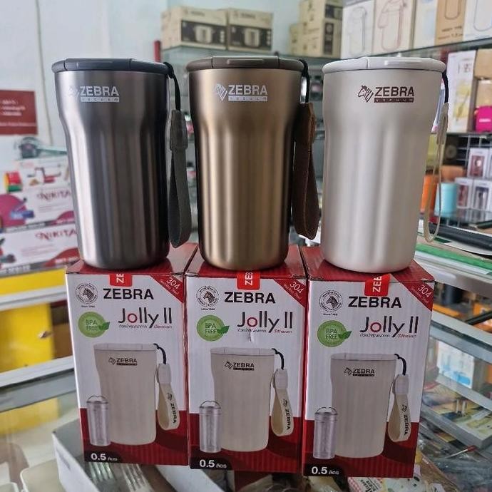 BEBAS ONGKIR - 912709 Vacuum Mug w/ Filter Jolly II 500ml, SUS 304, Zebra made in Thailand, Warna Go