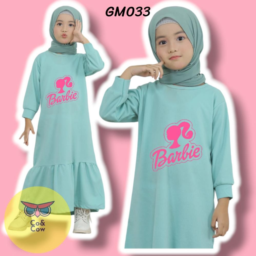 [Kecil Gm033 - Baju Gamis Anak Perempuan Hijab Motif Sablon Berbie Barbie Barby Barbi Pink Ken Sd-5
