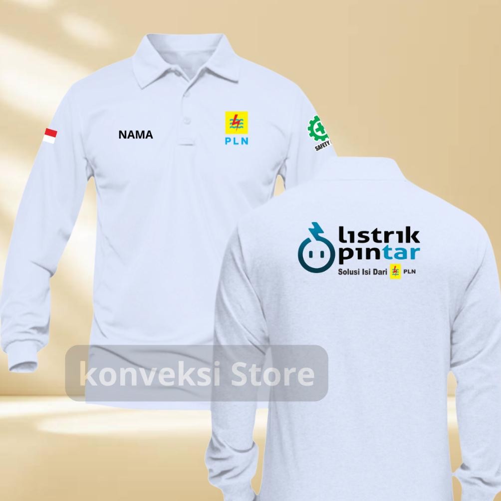 Baju Kaos Poloshirt PLN Listrik Pintar Lengan Panjang Polo kerah Pria Dan wanita Atasan seragaman