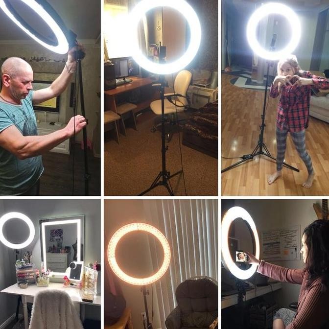 PAKET RING LIGHT BESAR 36CM + TRIPOD 2M Lampu Rias Make Up Vlog Video Studio Kamera Handphone Smartp