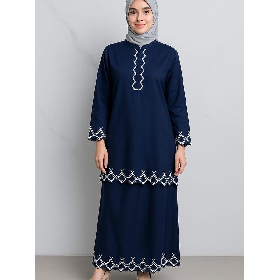 Qiarinn Stelan Rok Kurung Bordir Simple Dan Mewah Bahan Katun Toyobo