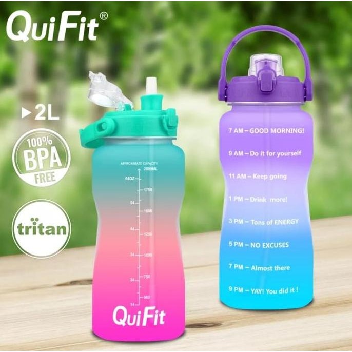 Original Quifit 2L Straw Bottle Tritan Botol Air Minum Motivasi