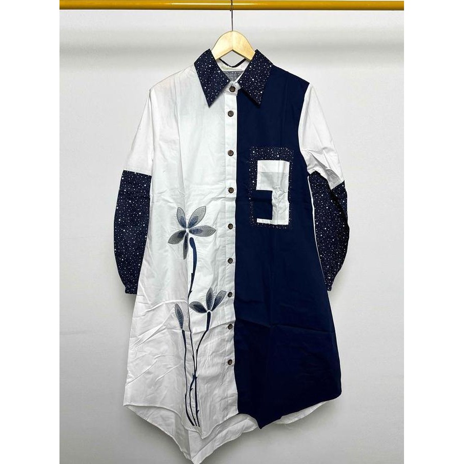 Tunik Wanita Motif Bunga Bordir Bahan Katun Jepang