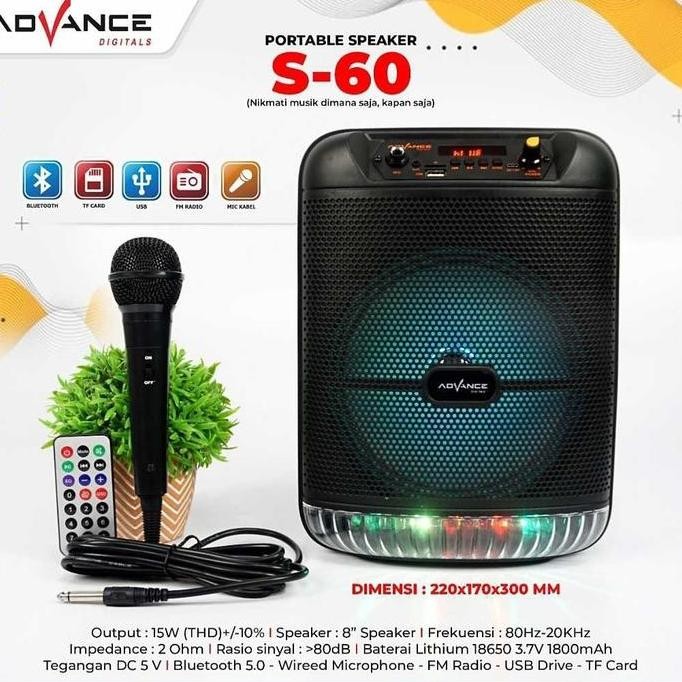 ADVANCE SPEAKER PORTABLE BLUETOOTH S-60