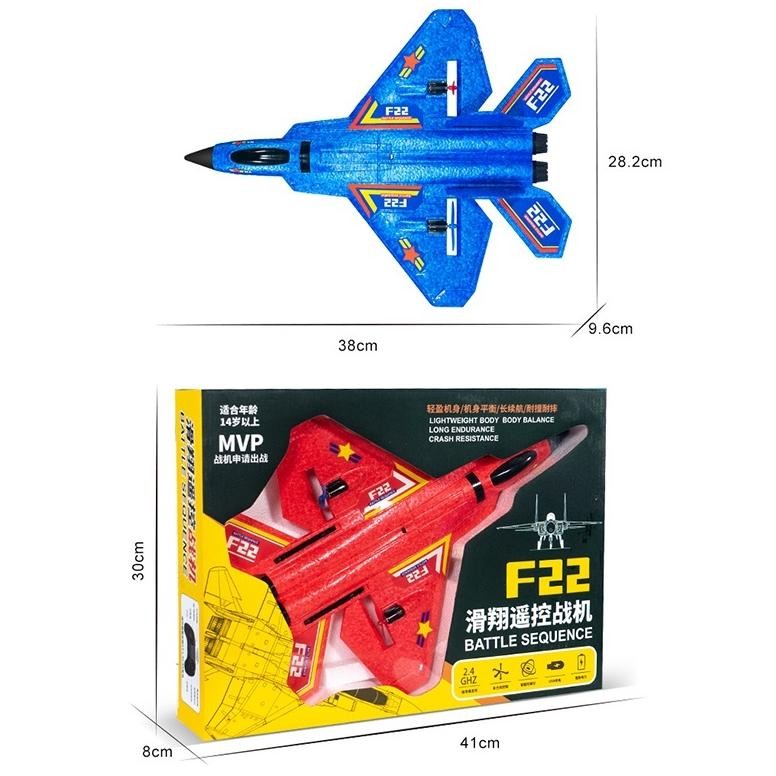 Mainan Rc Pesawat Tempur Jet F22 Baterai Cas Remote Control 2.4ghz LED Pesawat Glider Airplane Foam 