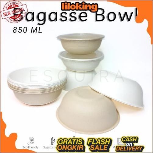 New Bagasse Bowl / Disposable Bowl / Mangkok Take Away 850 ml / 10 Pcs / BG850