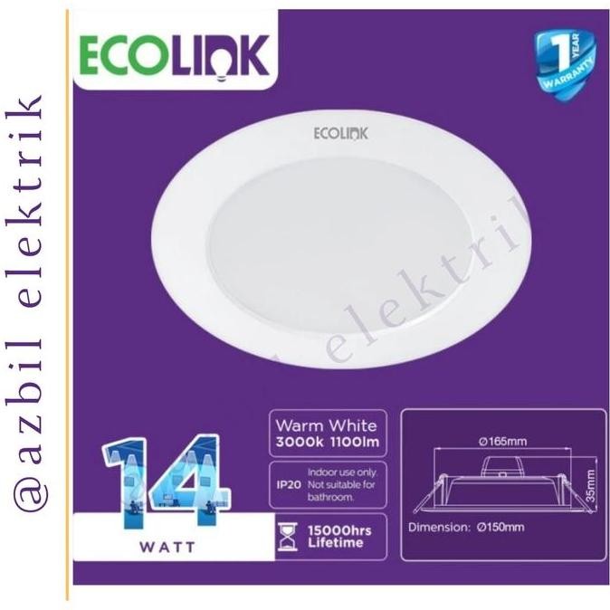 Premium Lampu Plafon Ecolink Downlight LED 14 watt Kuning - Warm White Promo