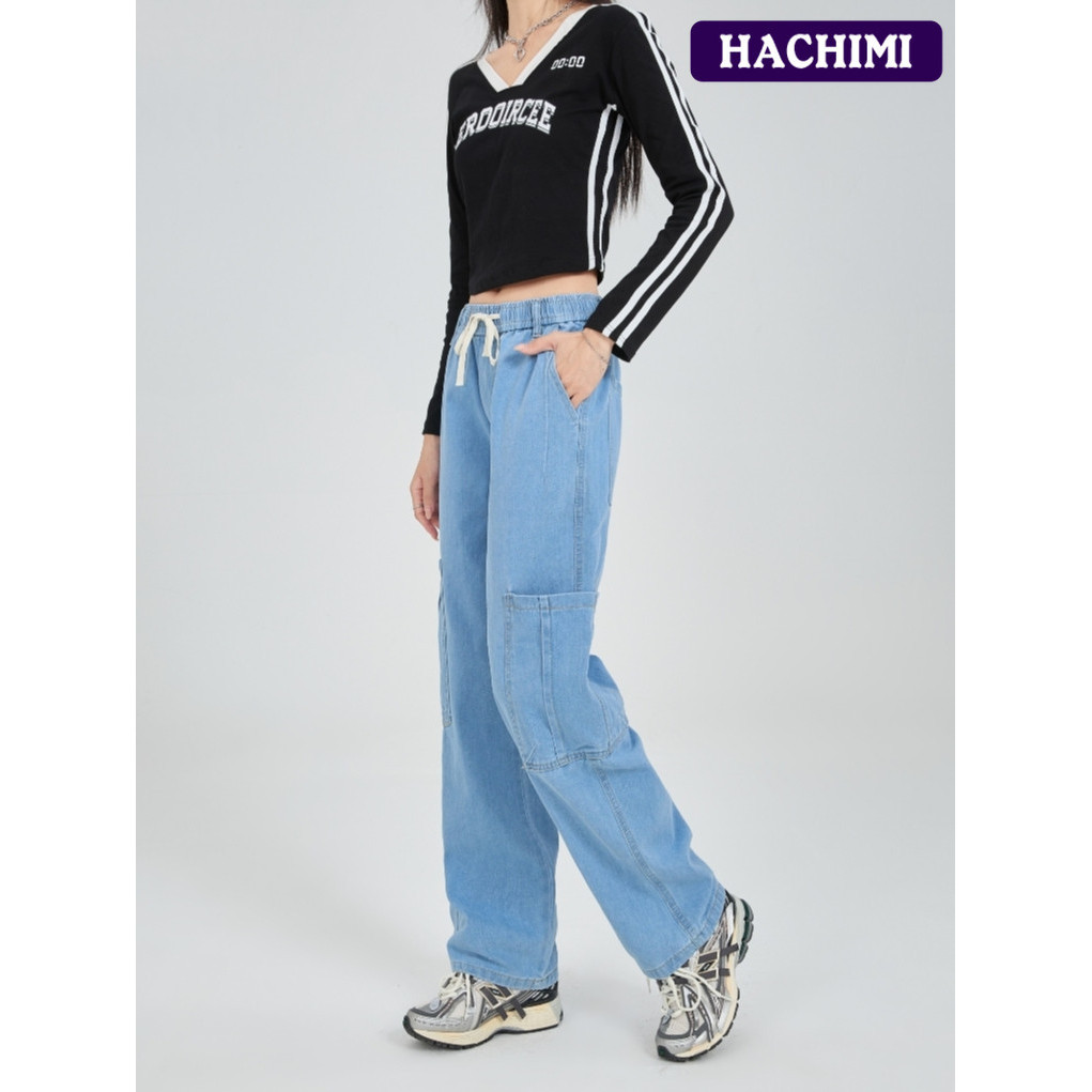 Hachimi Celana Jeans Wanita/Pinggang Tali Karet/Celana Highwaist Pinggang Karet Tali/Jeans Highwaist