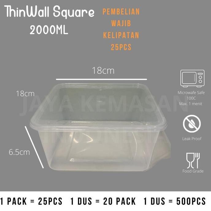 THINWALL SQUARE 2000 ML | KOTAK MAKAN BOX PLASTIK THIN WALL 2000ML