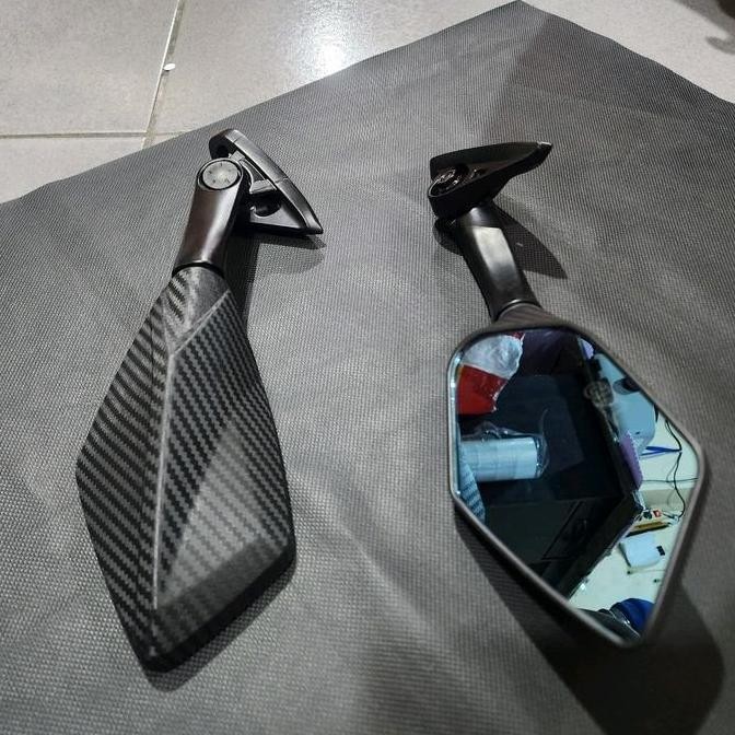 Promo spion r25 pendek, spion motor fairing pendek daun motif karbon Kaca Motorcycle Sporty COD