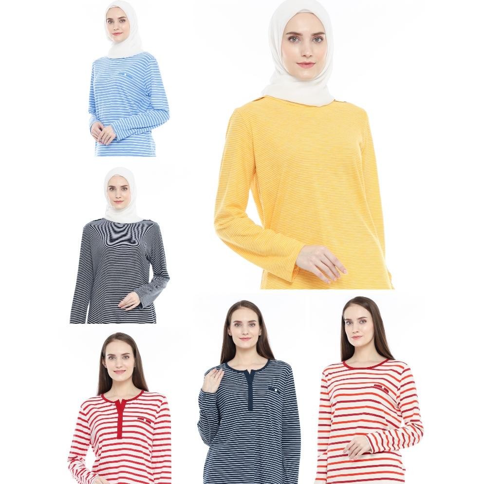 Kaos Lengan Panjang Wanita Semi Tunik Lengan Panjang Terbaru Salur Phenomenal Style Full Katun