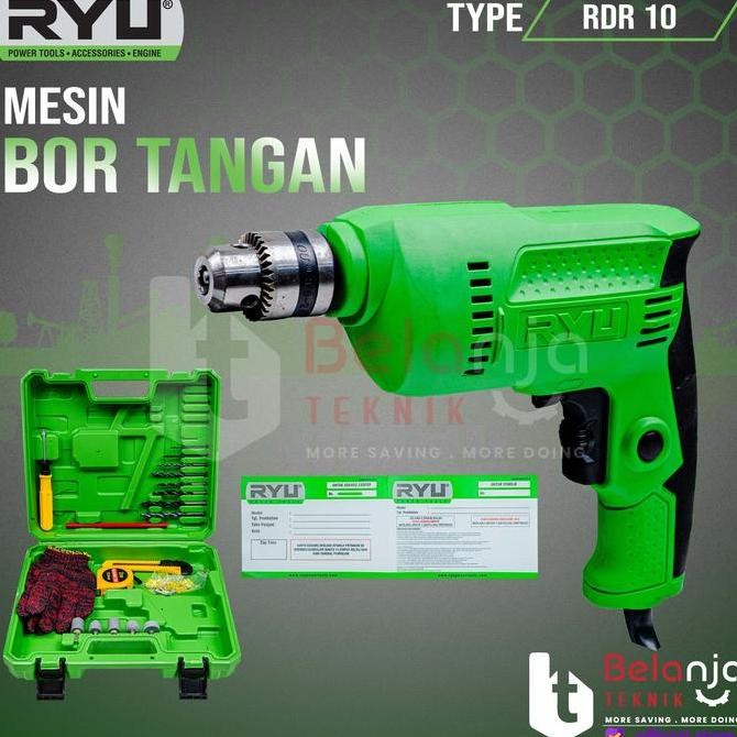 JUNJI- Tekiro RYU Mesin Bor Tangan RDR 10 10mm RDR10 10mm 370W 3000rpm dengan Kit Mata Bor Besi & Ka